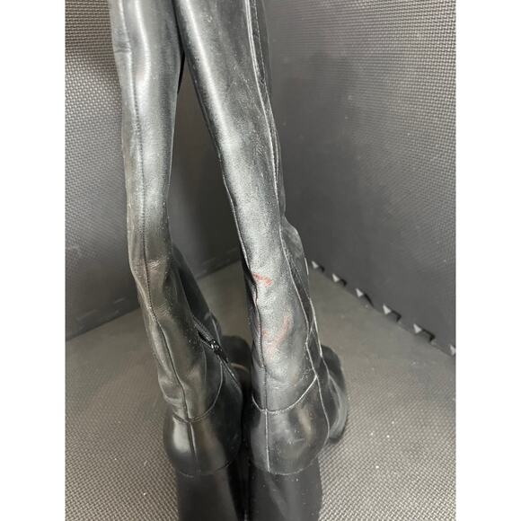 Free People Gogo Boots Black Leather Rave Festival Chunky Heel Knee High Size 10 - Picture 5 of 11